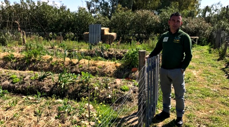 Silvio Melis ci mostra i bancali del laboratorio dell'agricoltura sinergica (foto Feder)