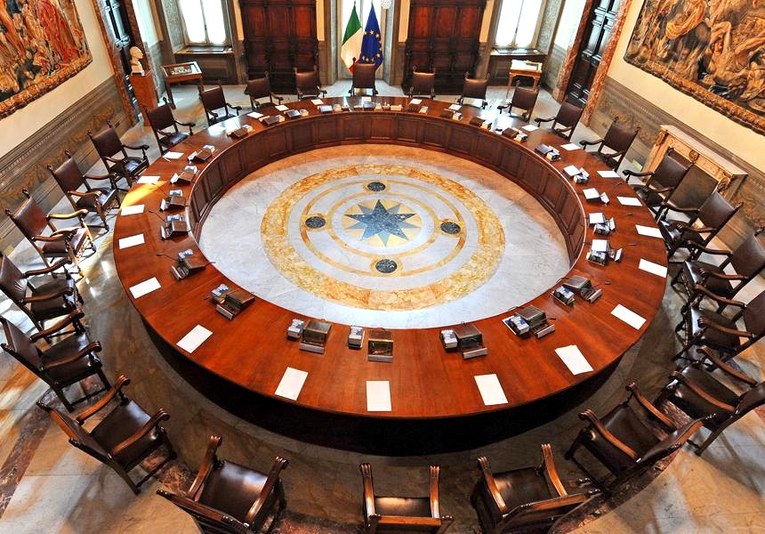 La sala del Consiglio dei Ministri