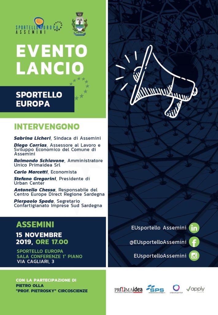 Locandina evento lancio Sportello Europa Assemini