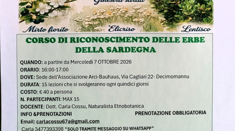 Decimomannu. All’Arci Bauhaus nuovo anno, nuovi corsi sulle Piante della Sardegna!